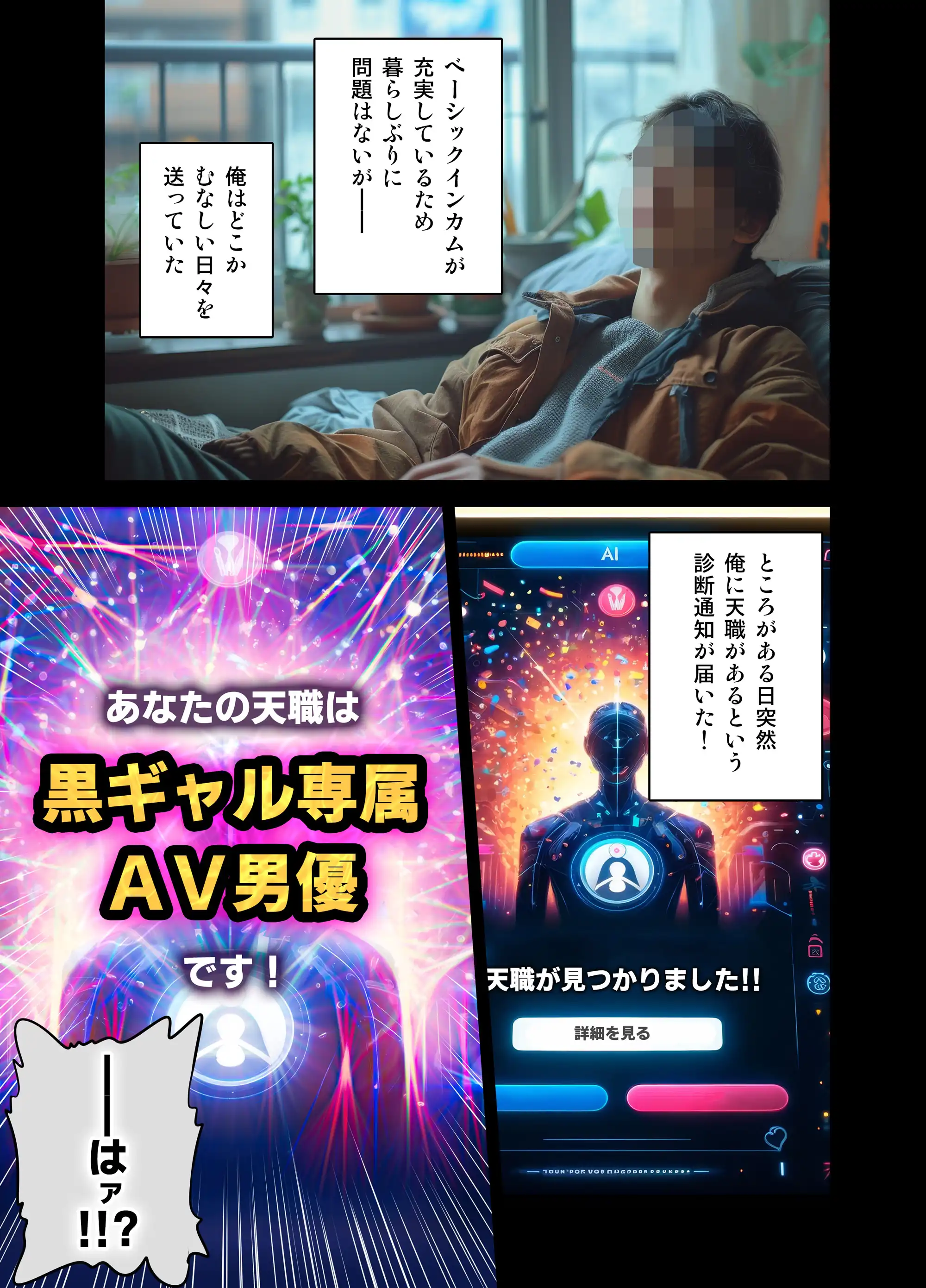 『黒ギャルAV女優100人と結婚する話 -AI職業診断を受けたら、あなたの天職は黒ギャルAV専門男優！？-』（作：アルセノテリス）の試し読み画像3